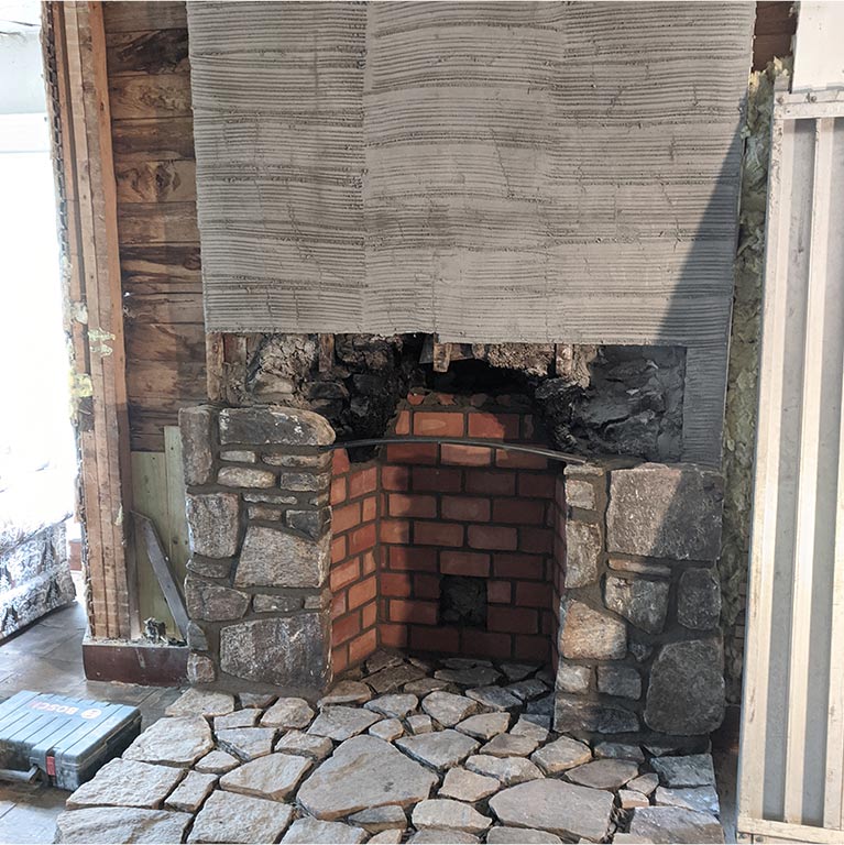 Gloversville NY Natural Stone Fireplace Rebuild - In Progress